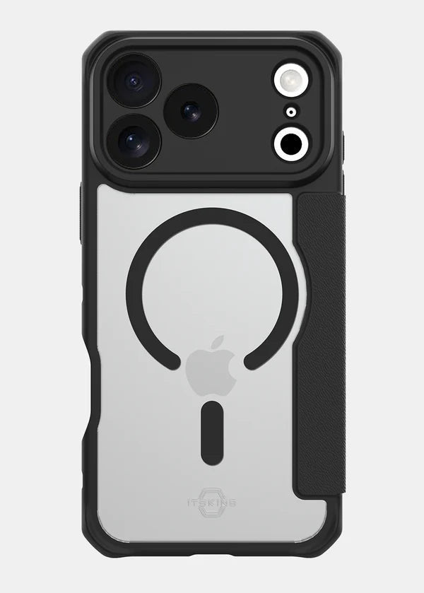 ITSKINS iPhone 17 Pro / 17 Pro Max Hybrid R MagFolio Case (MagSafe Compatible) - Black and Transparent